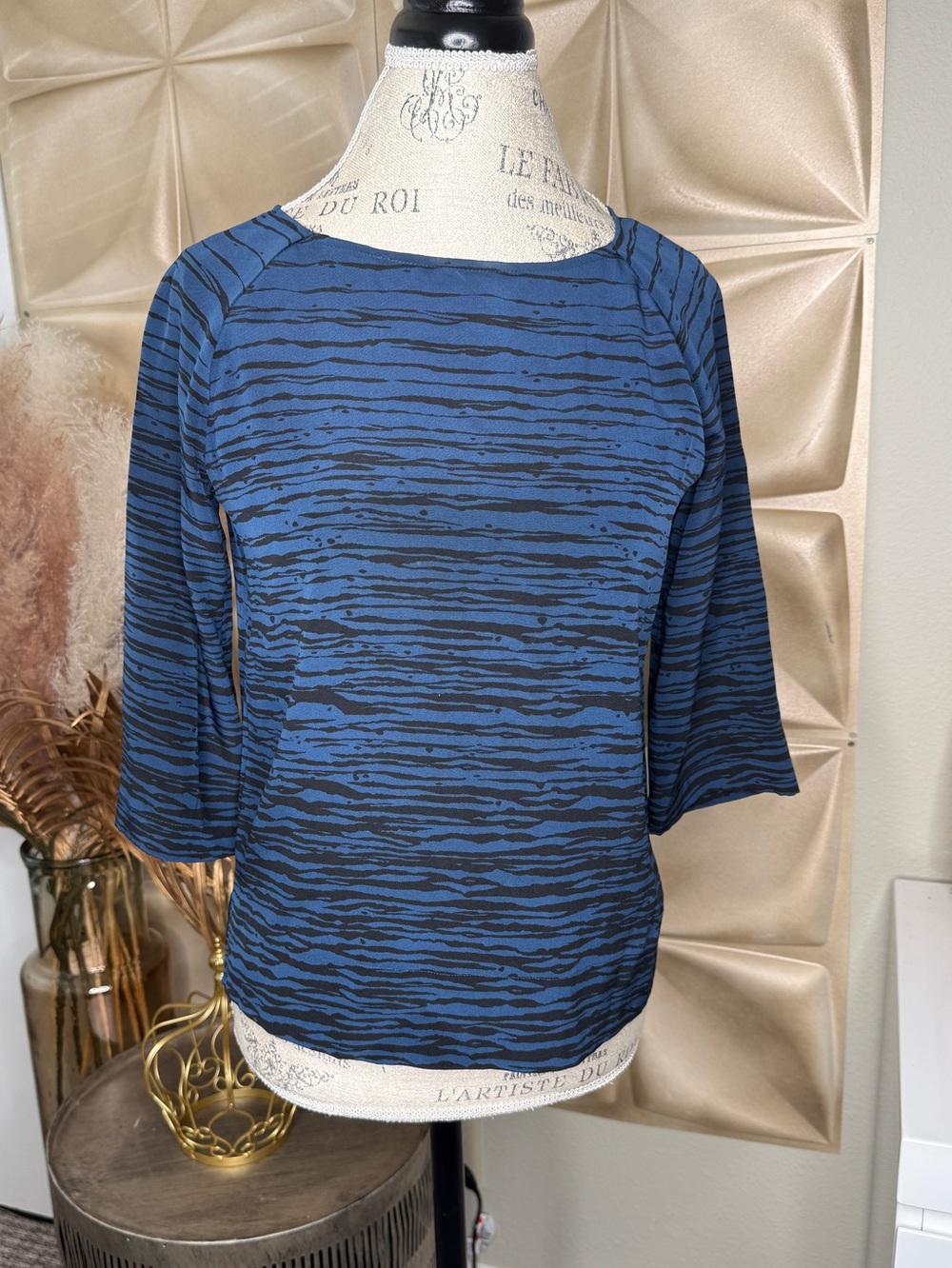 Vince Navy and Black Striped Boatneck Top